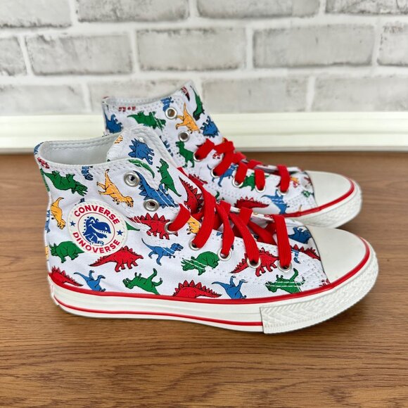 CONVERSE ALL STAR CTAS HI Dinosaur 2 Kids Shoes Canvas White Red Sneaker 663636C - Picture 2 of 13